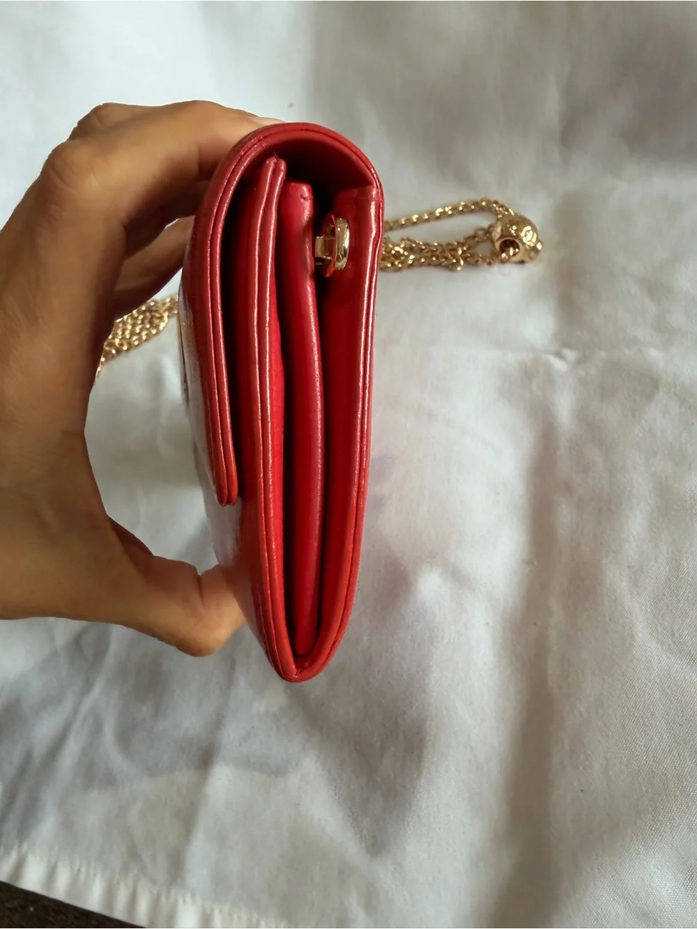 Authentic Chanel Red Lambskin Long Wallet CC Logo Series 26 w/ Added Chain